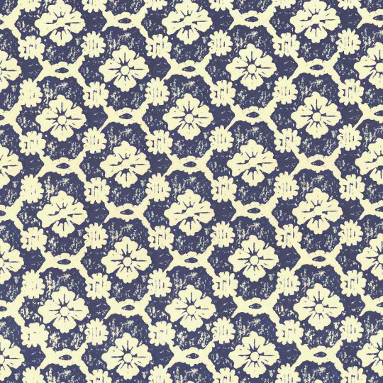 Blue Stamped Floral Print Italian Paper ~ Carta Varese Italy